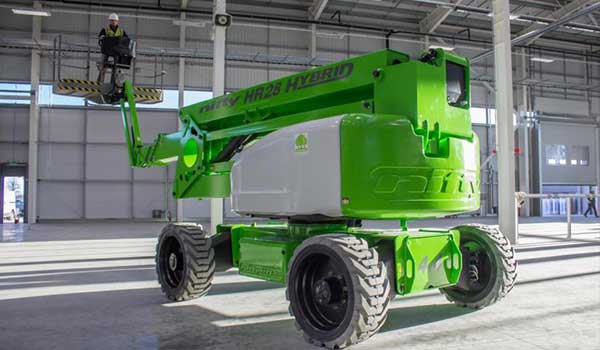 A 28m cherry picker being operated indoors